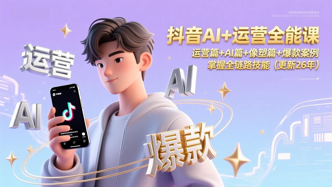 抖音AI+运营全能课，运营篇+AI篇+像塑篇+爆款案例，掌握全链路技能(更新26年-黑猫科技云网创