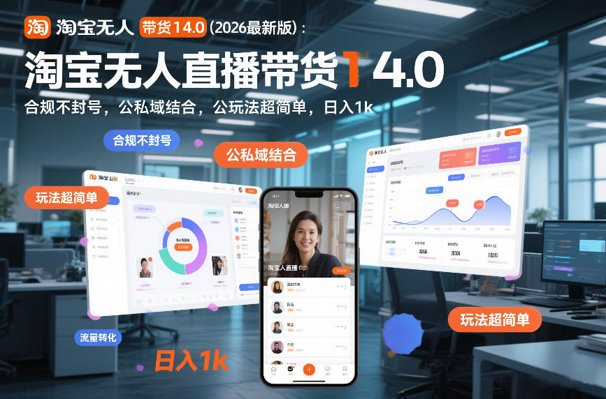 淘宝无人直播带货14.0(2026最新版)：合规不封号，公私域结合，玩法超简单，日入1k+【揭秘】-黑猫科技云网创