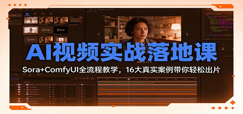 AI视频实战落地课：Sora+ComfyUI全流程教学，16大真实案例带你轻松出片-黑猫科技云网创