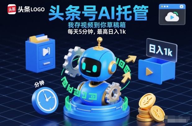 头条号AI托管，我存视频到你草稿箱，每天5分钟，最高日入1k【揭秘】-黑猫科技云网创