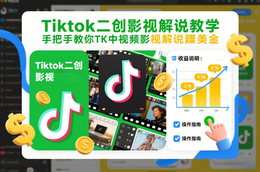 Tiktok二创影视解说教学，手把手教你TK中视频影视解说賺美金(更新26年1月)-黑猫科技云网创
