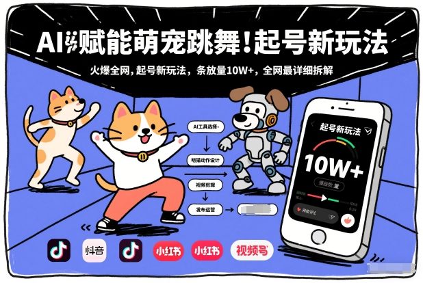 AI赋能萌宠跳舞，火爆全网，起号新玩法，条条播放量10W+，全网最详细拆解-黑猫科技云网创