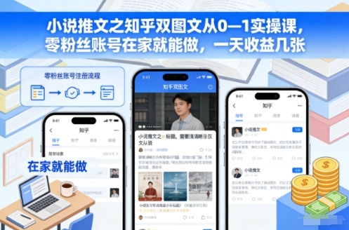 小说推文之知乎双图文从0—1实操课，零粉丝账号在家就能做，一天收益几张-黑猫科技云网创
