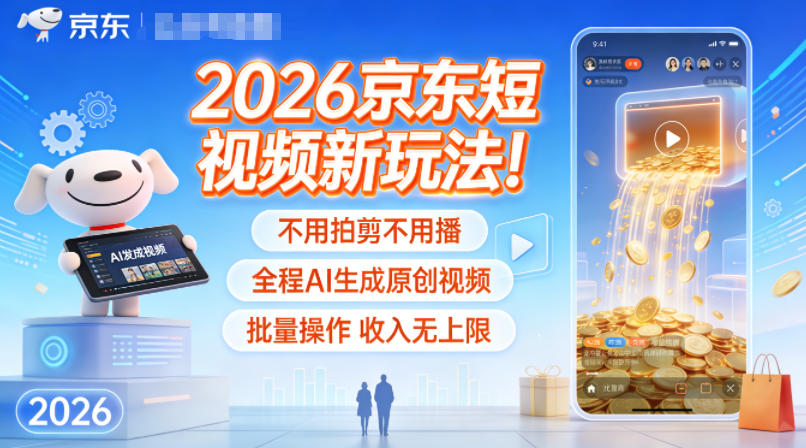 2026京东短视频新玩法！不用拍剪不用播，全程AI生成原创视频，批量操作收入无上限-黑猫科技云网创