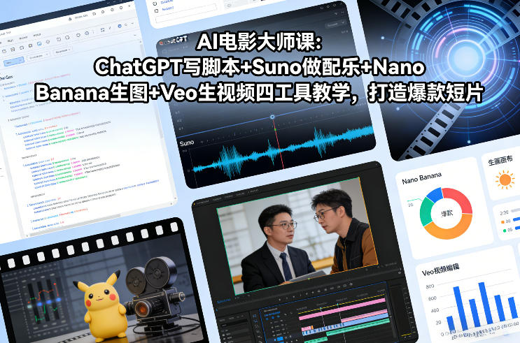 AI电影大师课：ChatGPT写脚本+Suno做配乐+Nano Banana生图+Veo生视频，打造爆款短片-黑猫科技云网创