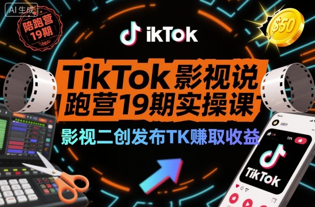 TikTok影视解说陪跑营19期实操课，影视二创发布TK賺取收益，万播收益50美金(更新)-黑猫科技云网创