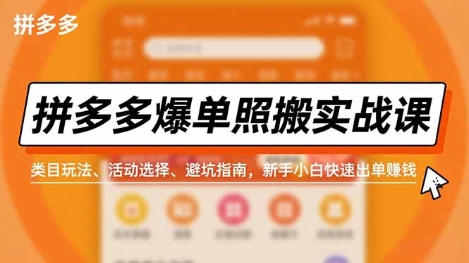 拼多多爆单照搬实战课，类目玩法、活动选择、避坑指南，新手小白快速出单赚钱-黑猫科技云网创