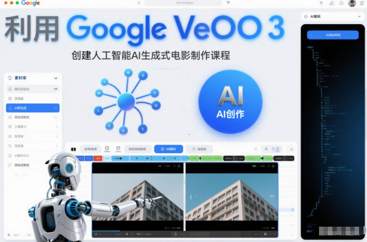 利l用Google Veo 3创建人工智能AI生成式电影制作课程，使用人工智能的力量创建令人惊叹的视频-黑猫科技云网创