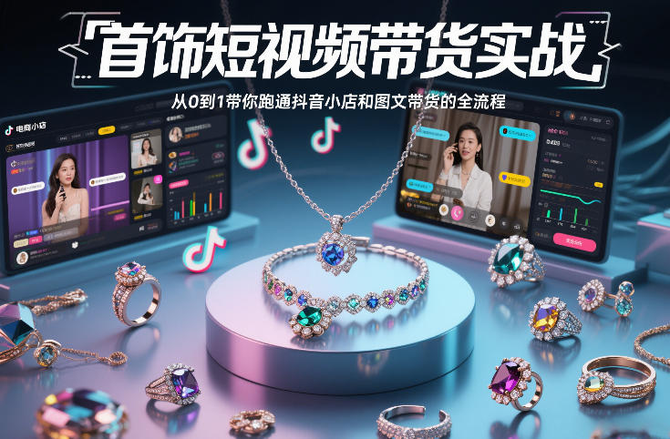 首饰短视频带货实战，从0到1带你跑通抖音小店和图文带货的全流程-黑猫科技云网创