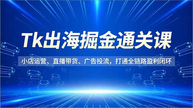 Tk出海掘金通关课，小店运营、直播带货、广告投流，打通全链路盈利闭环-黑猫科技云网创