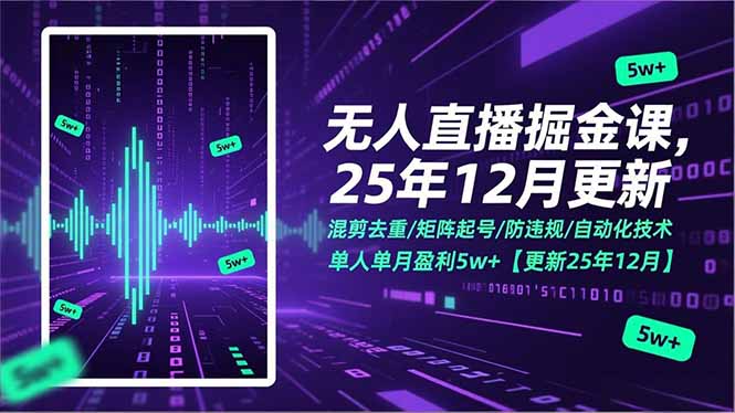 无人直播掘金课，混剪去重/矩阵起号/防违规/自动化技术，单人单月盈利5w+【更新25年12月】-黑猫科技云网创