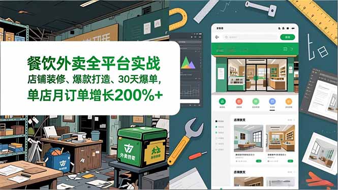 餐饮外卖全平台实战，店铺装修、爆款打造、30天爆单，手把手教学，单店月订单增长200%+-黑猫科技云网创