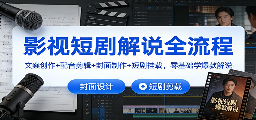 影视短剧解说全流程：文案创作+配音剪辑+封面制作+短剧挂载，零基础学爆款解说-黑猫科技云网创