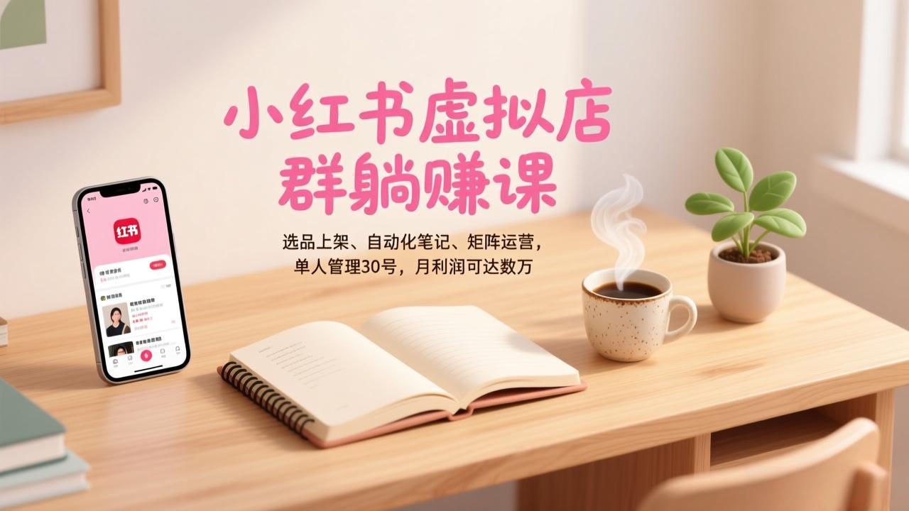 小红书虚拟店群躺赚课，选品上架、自动化笔记、矩阵运营，单人管理30号，月利润可达数万-黑猫科技云网创