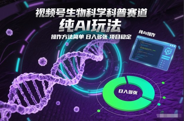视频号生物科学科普赛道，纯AI玩法，操作方法简单，日入多张，项目稳定-黑猫科技云网创
