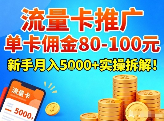 流量卡推广，单卡佣金80-100，新手月入5k+实操拆解！-黑猫科技云网创