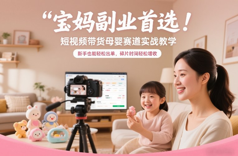 宝妈副业首选！短视频带货母婴赛道实战教学，新手也能轻松出单，碎片时间轻松增收-黑猫科技云网创