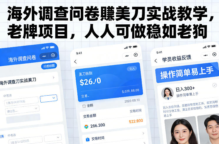 海外调查问卷賺美刀实战教学，老牌项目，人人可做稳如老狗-黑猫科技云网创