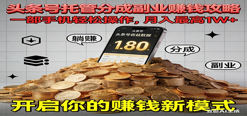 全程托管今日头条，一部手机就可以开干，最高躺赚1W+-黑猫科技云网创