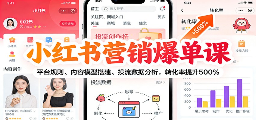 小红书营销爆单课：平台规则、内容模型搭建、投流数据分析，转化率提升500%-黑猫科技云网创