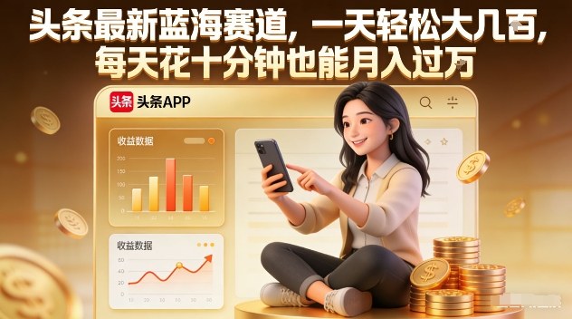 头条最新蓝海赛道，一天轻松大几张，每天花十分钟也能月入过1W【揭秘】-黑猫科技云网创
