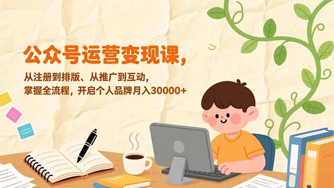 公众号运营变现课，从注册到排版、从推广到互动，掌握全流程，开启个人品牌月入30000+-黑猫科技云网创