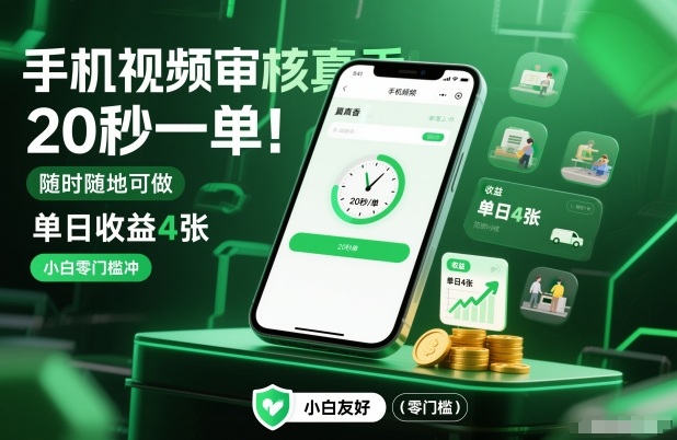 手机视频审核真香！20秒一单，随时随地可做，单日收益4张，小白零门槛冲【揭秘】-黑猫科技云网创