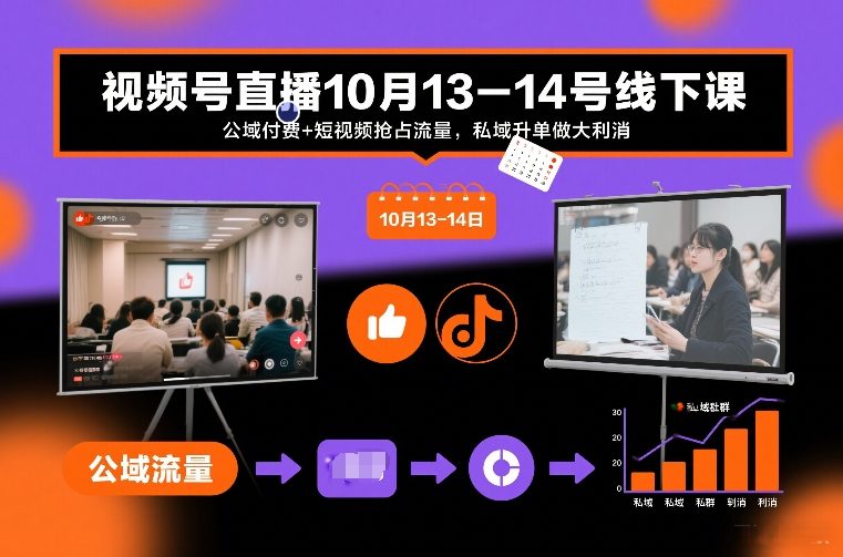 视频号直播10月13-14号线下课，公域付费+短视频抢占流量，私域升单做大利消-黑猫科技云网创