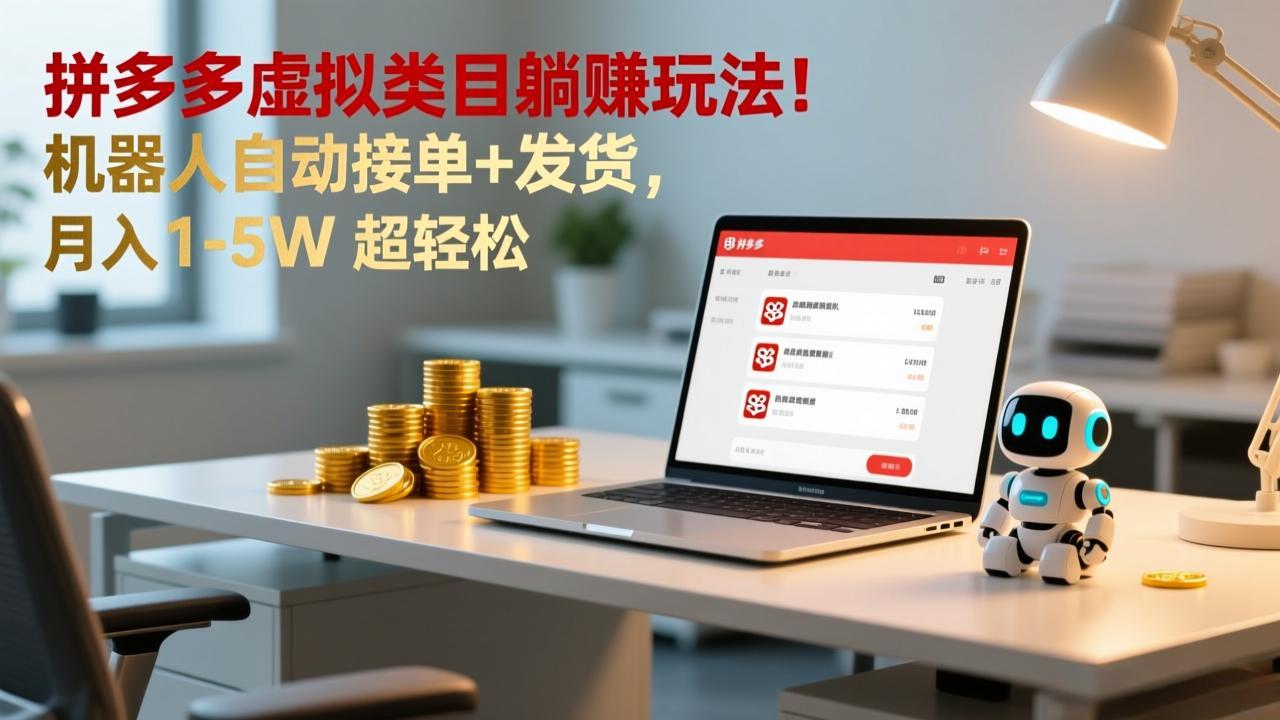 多多虚拟类目躺赚玩法！机器人自动接单+发货，月入 1-5W 超轻松-黑猫科技云网创