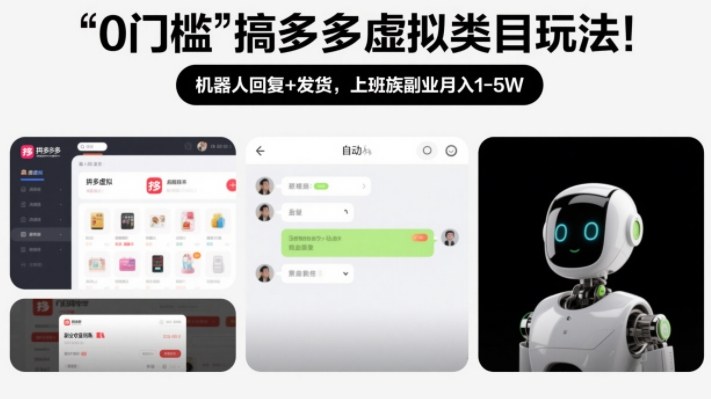 0门槛搞多多虚拟类目玩法！机器人回复+发货，上班族副业月入1-5W【揭秘】-黑猫科技云网创