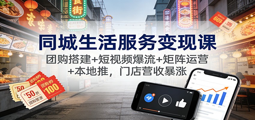 同城生活服务变现课：团购搭建+短视频爆流+矩阵运营+本地推，门店营收暴涨-黑猫科技云网创