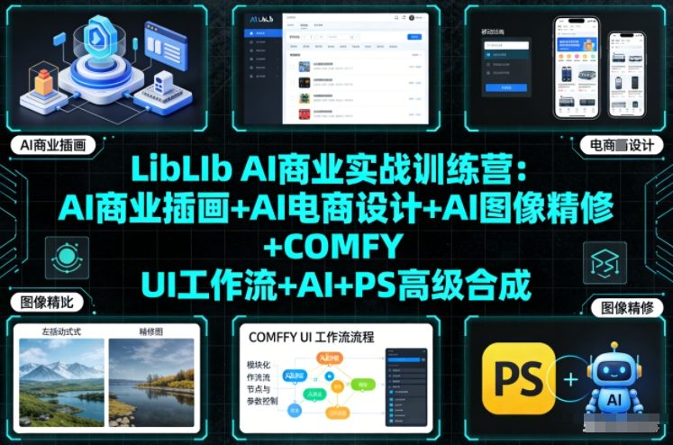 LibLIb AI商业实战训练营：AI商业插画+AI电商设计+AI图像精修+COMFY UI工作流+AI+PS高级合成-黑猫科技云网创