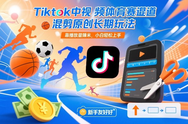Tiktok中视频体育赛道混剪原创长期玩法，靠播放量賺米，小白轻松上手-黑猫科技云网创