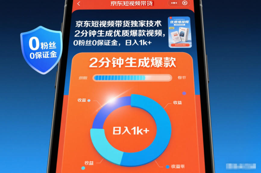 京东短视频带货独家技术，2分钟生成一条优质爆款视频，0粉丝0保证金，日入1k+【揭秘】-黑猫科技云网创
