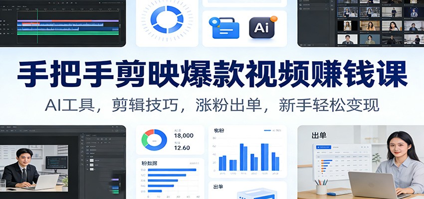 手把手剪映爆款视频赚钱课：AI工具，剪辑技巧，涨粉出单，新手轻松变现-黑猫科技云网创