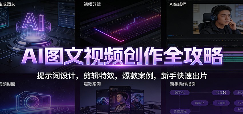 AI图文视频创作全攻略：提示词设计，剪辑特效，爆款案例，新手快速出片-黑猫科技云网创