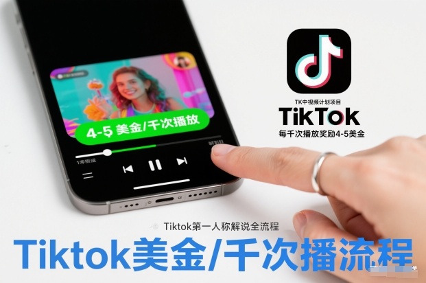 TK中视频计划项目，Tiktok第一人称解说流程，每干次播放奖励4-5美金-黑猫科技云网创