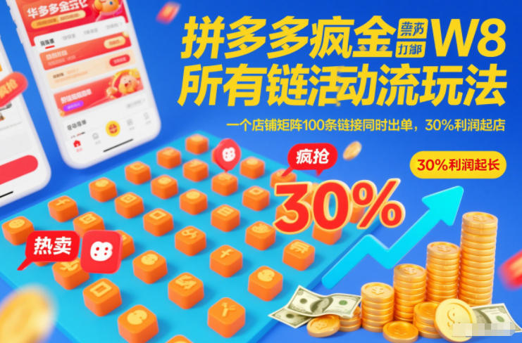拼多多疯狂活动流玩法，所有链接全部打标，一个店铺矩阵100条链接同时出单，30%利润起店-黑猫科技云网创