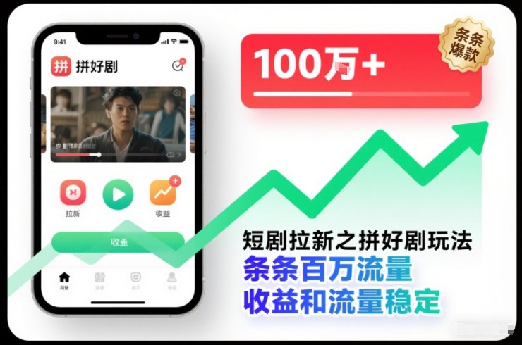短剧拉新之拼好剧玩法，条条百万流量，收益和流量稳定-黑猫科技云网创