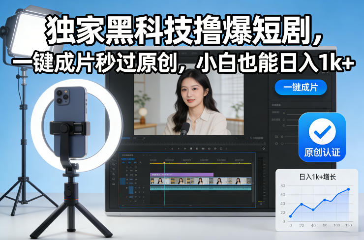 独家黑科技撸爆短剧，一键成片秒过原创，小白也能日入1k+【揭秘】-黑猫科技云网创