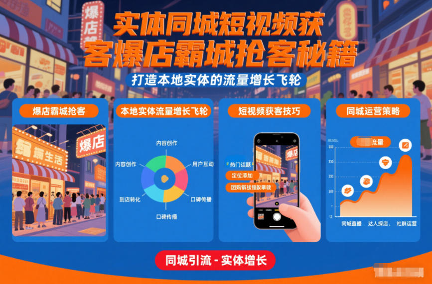 实体同城短视频获客爆店霸城抢客秘籍，打造本地实体的流量增长飞轮-黑猫科技云网创