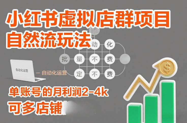 小红书虚拟店群项目，自然流玩法，批量自动化，稳定不费号，单账号的月利润2-4k，可多店矩阵-黑猫科技云网创