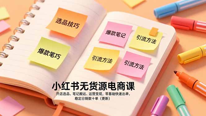 小红书无货源电商课，开店选品、笔记搬运、运营变现，零基础快速出单，稳定日销数十单(更新-黑猫科技云网创