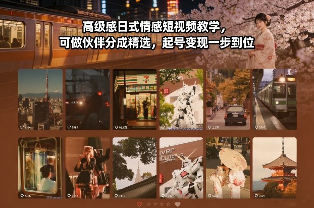 高级感日式情感短视频教学，可做伙伴分成精选，起号变现一步到位-黑猫科技云网创